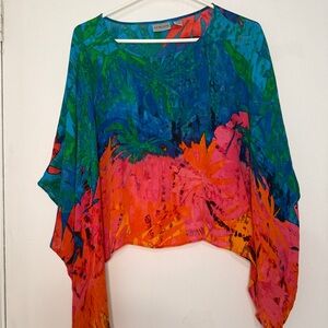 Chico's Multicolor Tropical Silk Blouse — Blue, Green & Orange